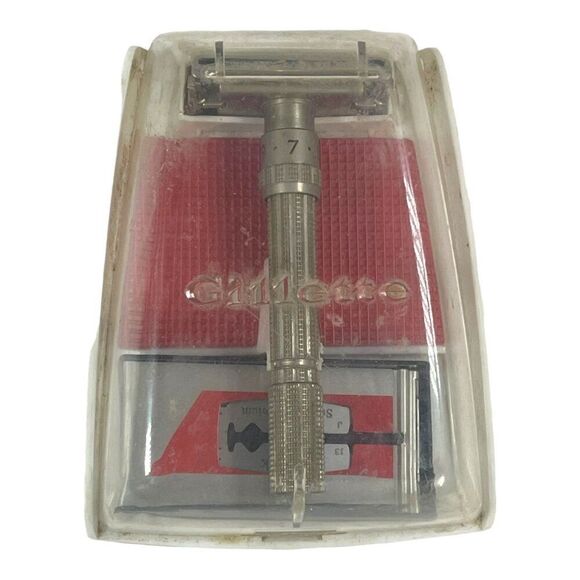 1962 Gillette Slim Adjustable Safety Razor Set Schick Super Chromium Blades Case - Picture 2 of 16